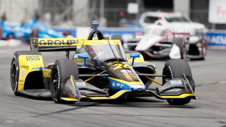 Colton Herta (26) takes Turn 10 during an IndyCar auto race at the Grand Prix of Long Beach, Sunday, Sept. 26, 2021, in Long Beach, Calif. (Alex Gallardo/AP)