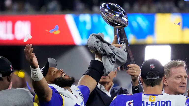 Los Angeles Rams defensive end Aaron Donald (99) after the NFL Super Bowl 56 football game. (Julio Cortez/AP)