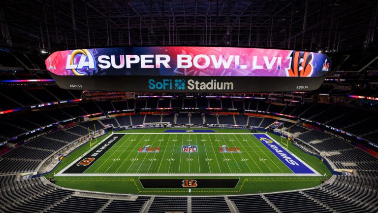 A look at the field at SoFi Stadium which will host Super Bowl LVI. (NFL/Twitter)