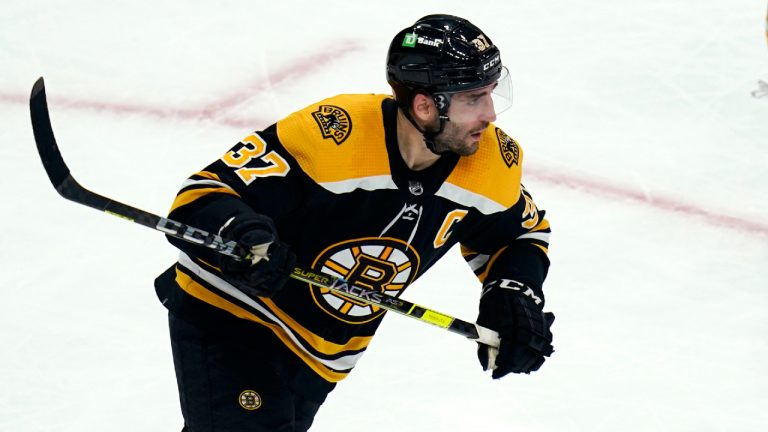 Boston Bruins centre Patrice Bergeron skates up the ice during an NHL hockey game against the Detroit Red Wings. (Charles Krupa/AP)