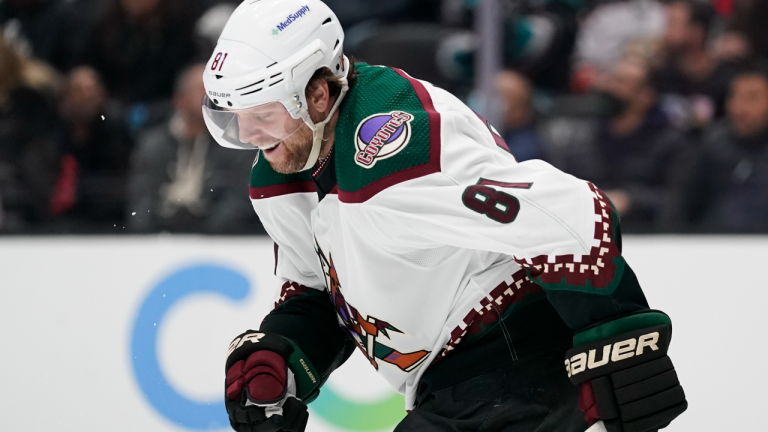 Arizona Coyotes right wing Phil Kessel celebrates after scoring a goal during the third period of an NHL hockey game against the Anaheim Ducks in Anaheim, Calif., Friday, Dec. 17, 2021. (AP/file)