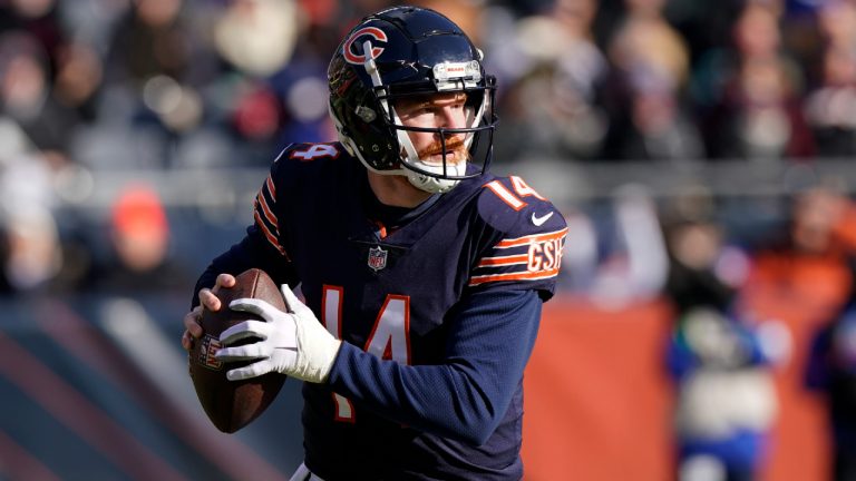 Chicago Bears quarterback Andy Dalton rolls out to pass. (Nam Y. Huh/AP)