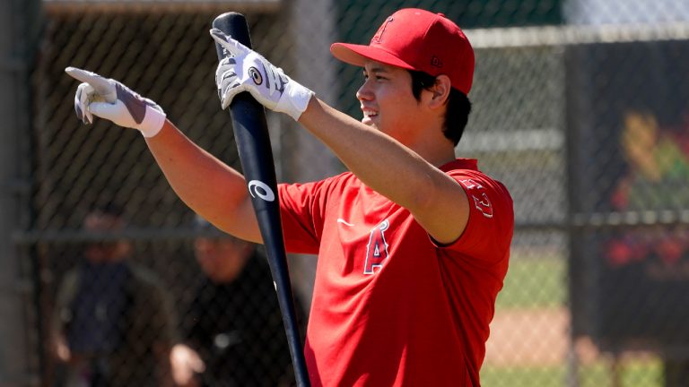 Los Angeles Angels' Shohei Ohtani waits to hit during the teams' spring training. (Matt York/AP)