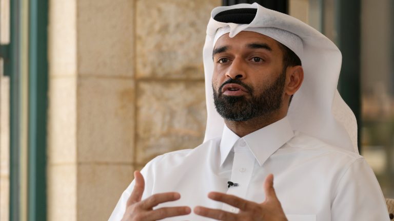 Hassan Al Thawadi, Secretary General of the World Cup organizing committee talks during an interview regarding the upcoming 2022 FIFA World Cup in Qatar. (Darko Bandic/AP)