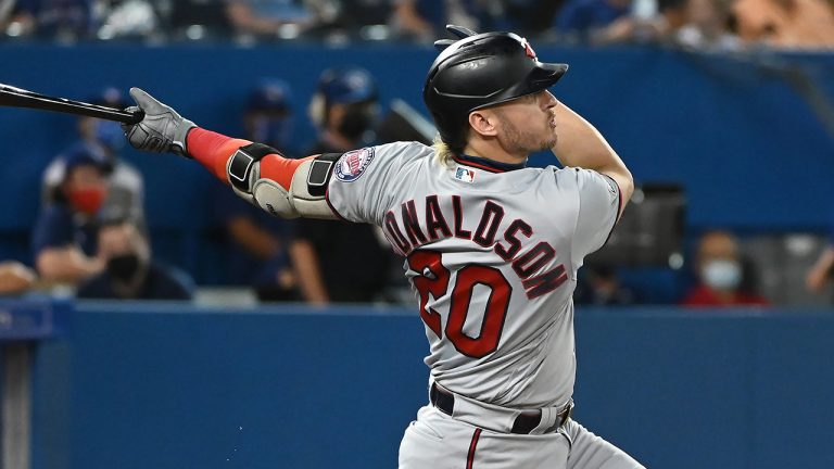 Minnesota Twins’ Josh Donaldson hits a solo home run in the in the third inning of an American League baseball game against the Toronto Blue Jays. (Jon Blacker/CP)