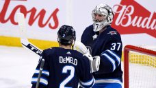 Jets&#8217; Hellebuyck posts 42-save shutout in key win over Golden Knights