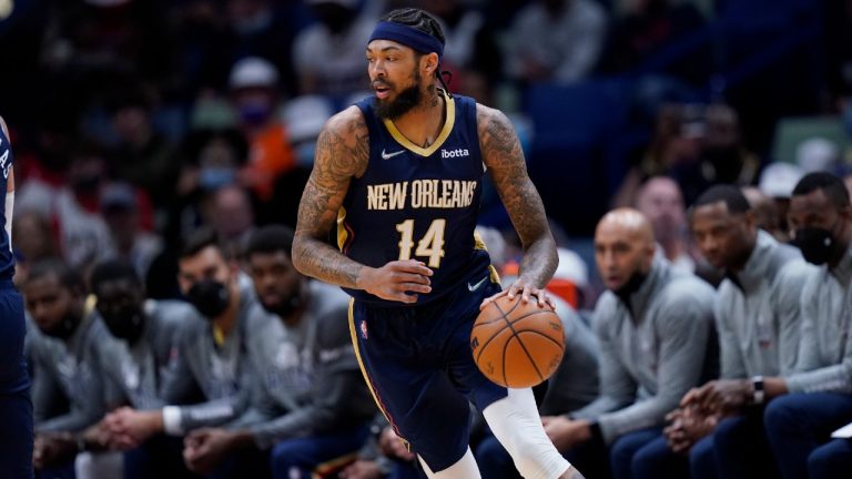 New Orleans Pelicans forward Brandon Ingram (14) drives to the basket in the first half of an NBA basketball game against the Sacramento Kings in New Orleans, Wednesday, March 2, 2022. (Gerald Herbert/AP)