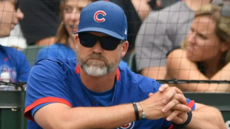 Chicago Cubs manager David Ross watches during the ninth inning of the team's baseball game against the Chicago White Sox on Saturday, Aug 7, 2021, at Wrigley Field in Chicago. The White Sox won 4-0. (Paul Beaty/AP Photo)