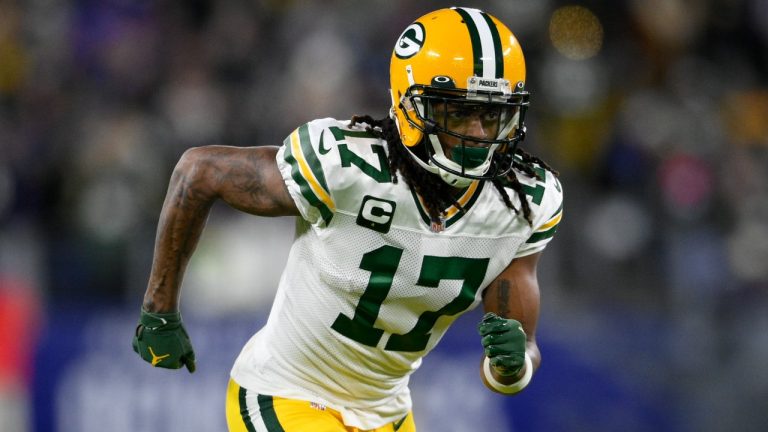 Green Bay Packers wide receiver Davante Adams runs on the field in the first half of an NFL football game against the Baltimore Ravens, Sunday, Dec. 19, 2021, in Baltimore. (Nick Wass/AP)