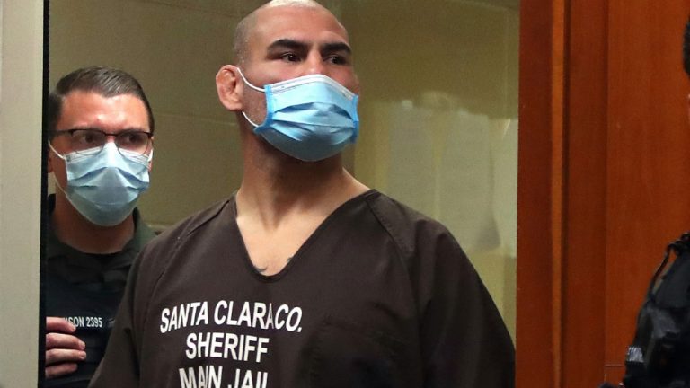 Former UFC heavyweight champion Cain Velasquez makes a court appearance at the Santa Clara County Hall of Justice in San Jose, Calif. Velasquez was arrested on suspicion of attempted murder. (Aric Crabb/Bay Area News Group via AP)