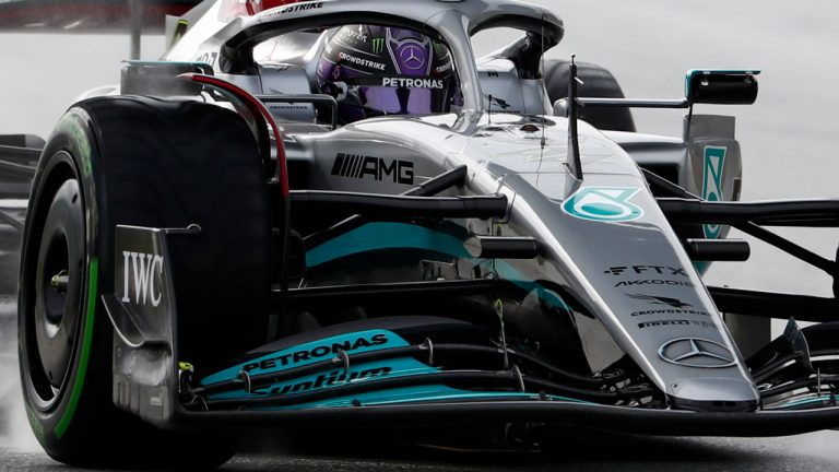 Mercedes driver Lewis Hamilton of Britain steers his car during a Formula One pre-season testing session. (Joan Monfort/AP)