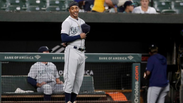 Seattle Mariners center fielder Mallex Smith looks toward the Baltimore Orioles dugout prior to a baseball game, Friday, Sept. 20, 2019, in Baltimore. (Julio Cortez/AP) 