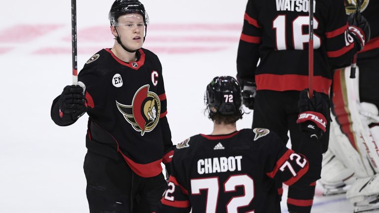 Senators captain Brady Tkachuk and defenceman Thomas Chabot are two of Ottawa's core players who will need to continue to improve if the team is going to make the playoffs next season.
(Justin Tang/CP)