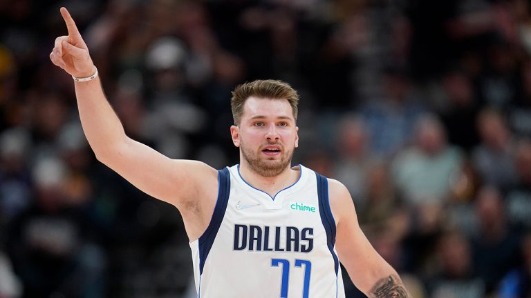 Dallas Mavericks guard Luka Doncic (77) gestures in the second half of Game 6 of an NBA basketball first-round playoff series against the Utah Jazz, Thursday, April 28, 2022, in Salt Lake City. (Rick Bowmer/AP)