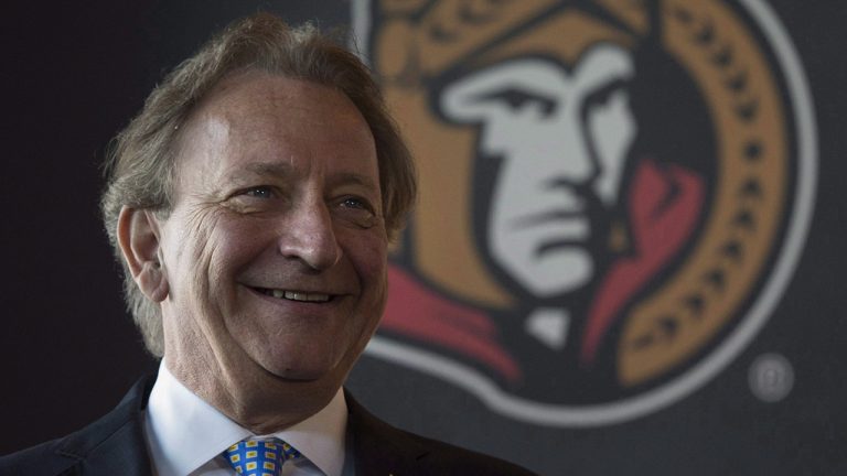 Ottawa Senators owner Eugene Melnyk is seen before speaking with the media. (Adrian Wyld/CP)