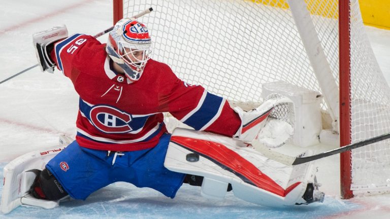 Montreal Canadiens goaltender Sam Montembeault. (Graham Hughes/CP)