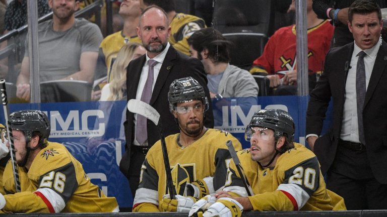 Vegas Golden Knights coach Peter DeBoer watches the team during an NHL hockey game against the Washington Capitals Wednesday, April 20, 2022, in Las Vegas. (Sam Morris/AP)