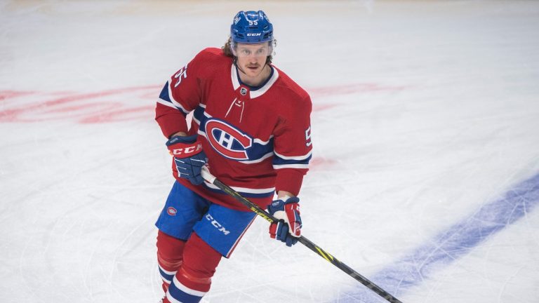 Montreal Canadiens' Michael Pezzetta skates prior to NHL hockey action against the Edmonton Oilers in Montreal, Saturday, January 29, 2022. (Graham Hughes/THE CANADIAN PRESS)