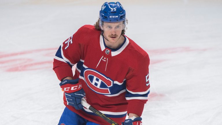 Montreal Canadiens' Michael Pezzetta skates prior to NHL hockey action against the Edmonton Oilers in Montreal, Saturday, January 29, 2022. (Graham Hughes/CP)