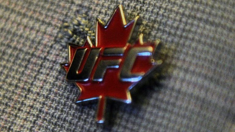 A pin with the Ultimate Fighting Championship logo and a maple leaf. (Sean Kilpatrick/CP)