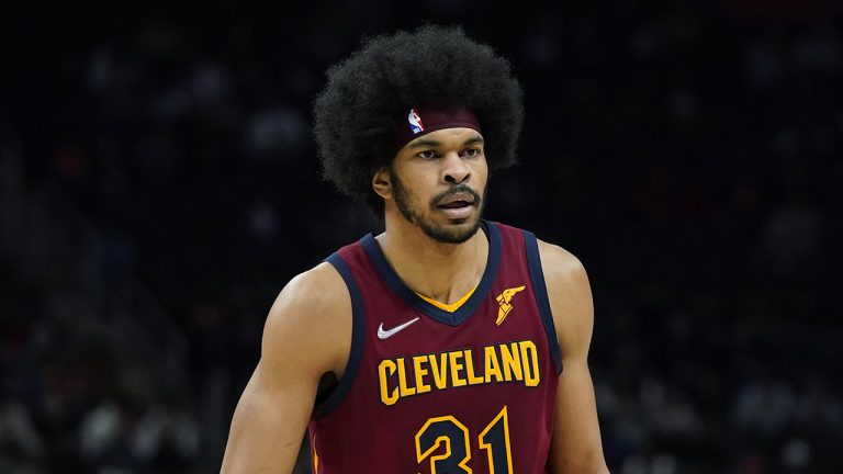 Cleveland Cavaliers centre Jarrett Allen plays during the first half of an NBA basketball game against the Detroit Pistons. (Carlos Osorio/AP Photo)