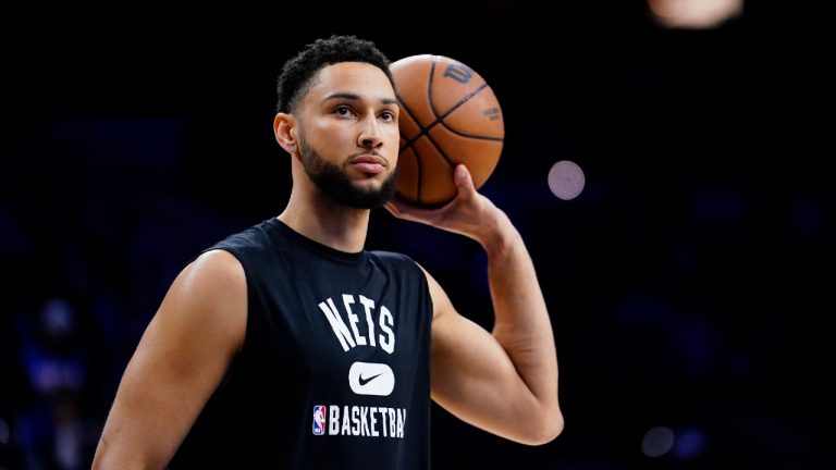 Ben Simmons watches practice before an NBA basketball game, Thursday, March 10, 2022, in Philadelphia. (Matt Slocum, FIle/AP) 