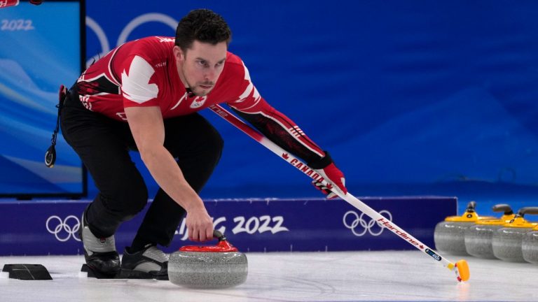 Brett Gallant, seen here at the Olympics, is competing for Canada  with Jocelyn Peterman at the world mixed doubles curling championship in Geneva. (Nariman El-Mofty/AP)