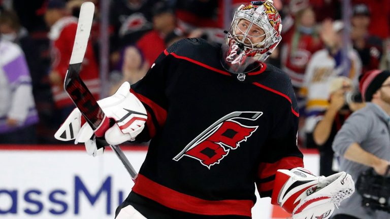 Carolina Hurricanes goaltender Antti Raanta will start Game 5 against Boston. (Karl B DeBlaker/AP)