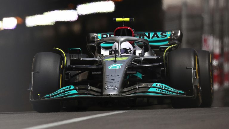 Mercedes driver Lewis Hamilton of Britain steers his car during the first free practice at the Monaco racetrack, in Monaco, Friday, May 27, 2022. The Formula one race will be held on Sunday. (Daniel Cole/AP)