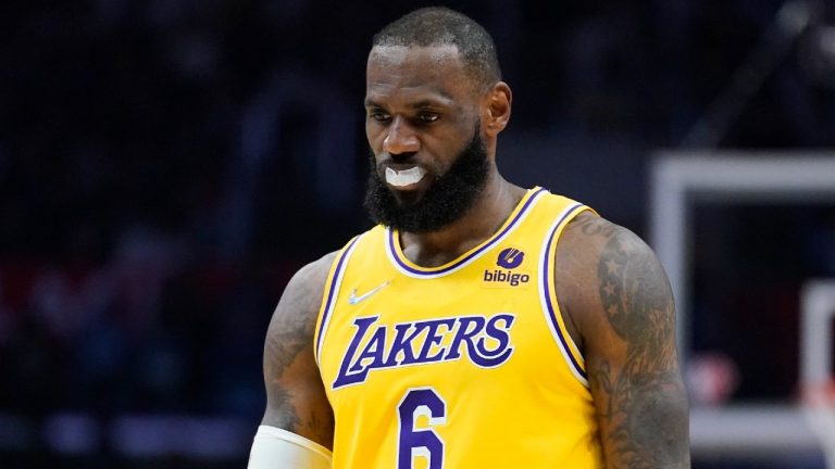 Los Angeles Lakers forward LeBron James (6) expressed sadness and anger following a school shooting in Texas that left 18 children dead. (Marcio Jose Sanchez/AP)