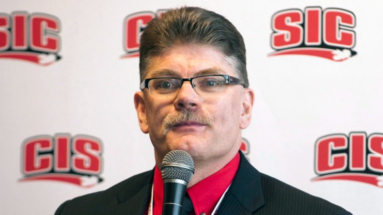 University of New Brunswick Varsity Reds head coach Gardiner MacDougall speaks during a media event in Saskatoon on Wednesday, March 13, 2013. (Liam Richards/THE CANADIAN PRESS)