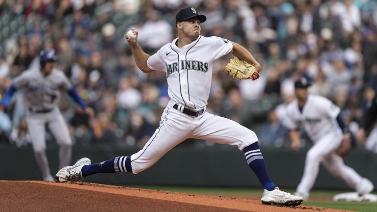 Seattle Mariners starter Matt Brash delivers a pitch during the first inning of a baseball game against the Kansas City Royals. (Stephen Brashear/AP)