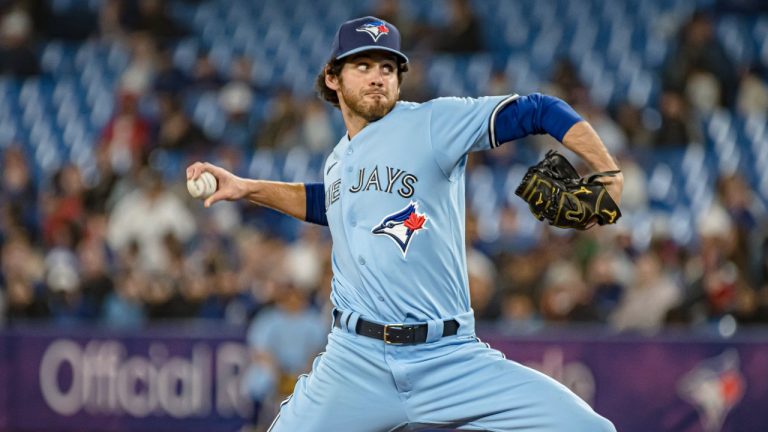 Toronto Blue Jays closer Jordan Romano (68) throws the ball during the ninth inning of MLB action against the Houston Astros in Toronto on Sunday, May 1, 2022. (Christopher Katsarov/THE CANADIAN PRESS)