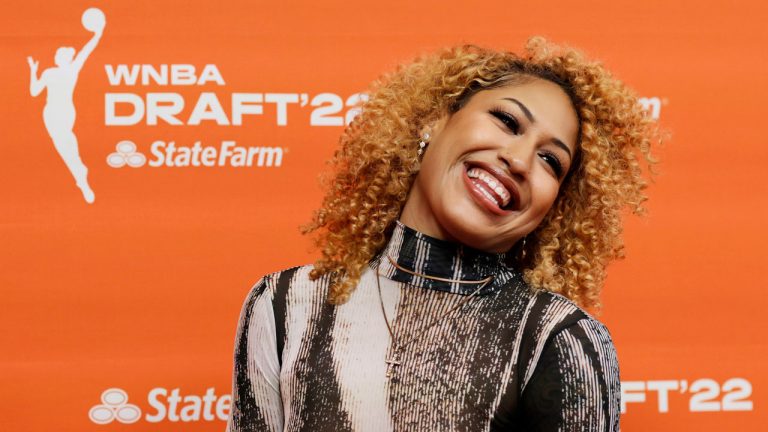 Mississippi's Shakira Austin poses for a picture before the WNBA basketball draft. (Adam Hunger/AP)