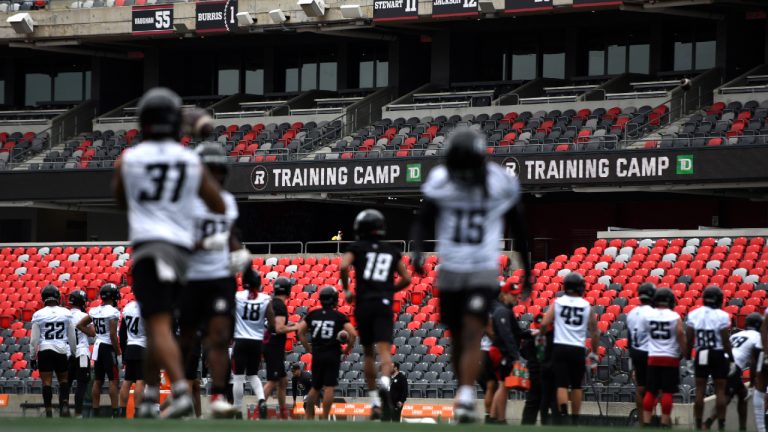 Ottawa Redblacks participate in the team’s training camp in Ottawa on Thursday, May 19, 2022. (Justin Tang/CP)