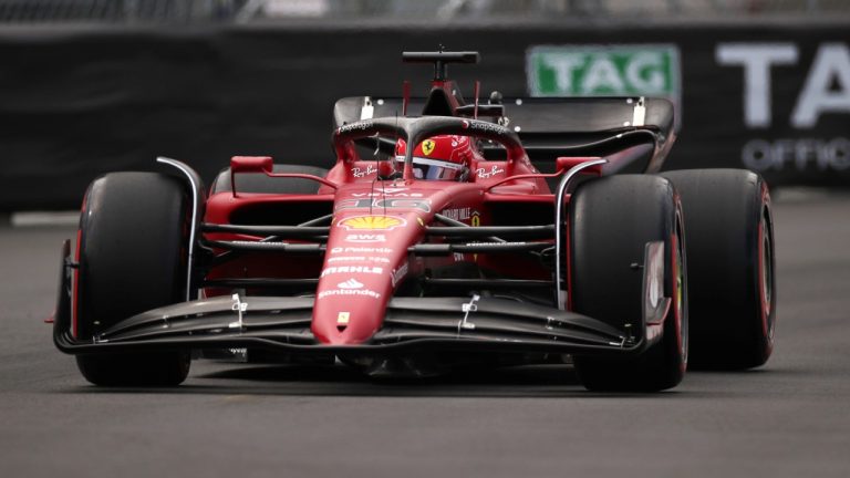 Ferrari driver Charles Leclerc of Monaco steers his car during the qualifying session at the Monaco racetrack, in Monaco, Saturday, May 28, 2022. The Formula one race will be held on Sunday. (Daniel Cole/AP)