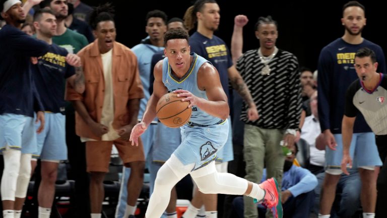 Memphis Grizzlies' Desmond Bane (22) takes the ball to the basket in the second half of Game 5 of an NBA basketball second-round playoff series against the Golden State Warriors Wednesday, May 11, 2022, in Memphis, Tenn. (Karen Pulfer Focht/AP)