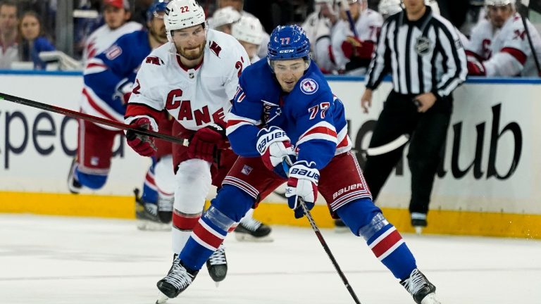 While Frank Vatrano and the Rangers know they need to win at home to force a Game 7, they can take comfort in the knowledge that Brett Pesce have yet to win on the road in these playoffs. (John Minchillo/AP)