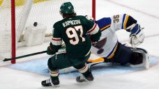 Wild thump Blues to even series, Kaprizov gets hat trick