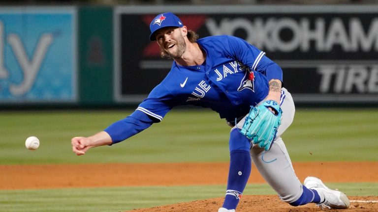 Toronto Blue Jays relief pitcher Adam Cimber throws to the plate during the eighth inning of a baseball game against the Los Angeles Angels. (Mark J. Terrill/AP)