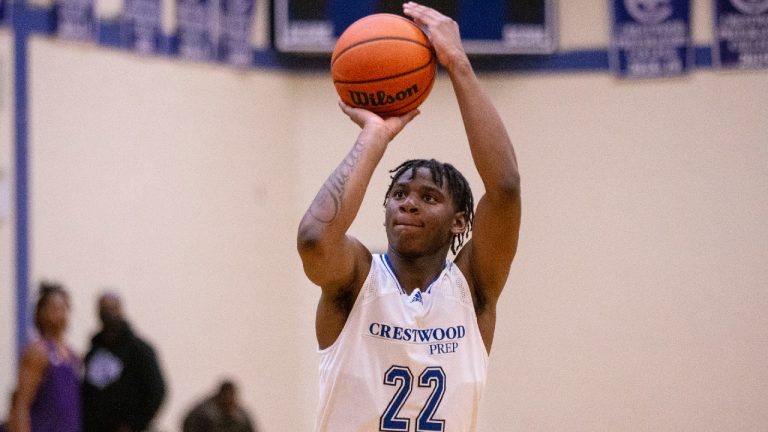 Elijah Fisher, of Canada's U18 team, takes a free throw during a game at Crestwood Prep School, in Toronto, on Thursday, February 24, 2022. (Chris Young/CP)