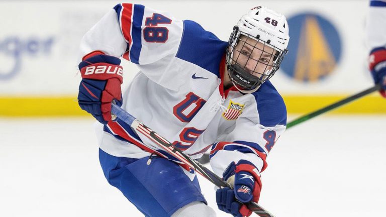 Lane Hutson when he played for U.S. national development team. (USA Hockey)