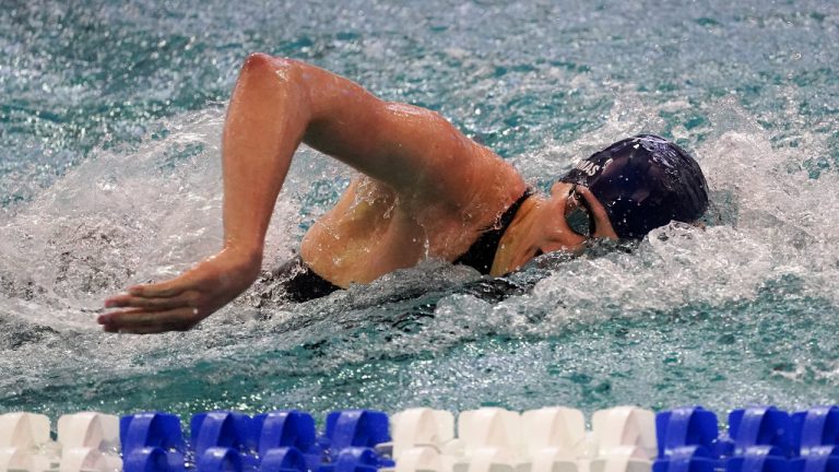 Pennsylvania's Lia Thomas competes in the 200 freestyle finals at the NCAA Swimming and Diving Championships Friday, March 18, 2022, at Georgia Tech in Atlanta. Thomas finished tied for fifth place. (John Bazemore/AP)