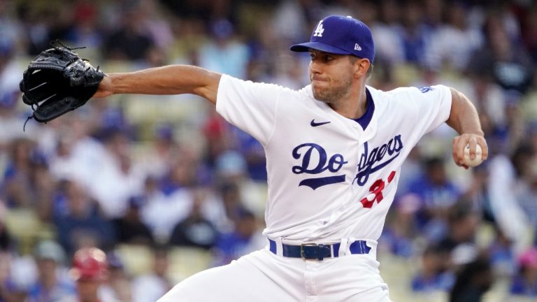 Los Angeles Dodgers starting pitcher Tyler Anderson throws to the plate during the first inning of a baseball game against the Los Angeles Angels Wednesday, June 15, 2022, in Los Angeles. (Mark J. Terrill/AP)