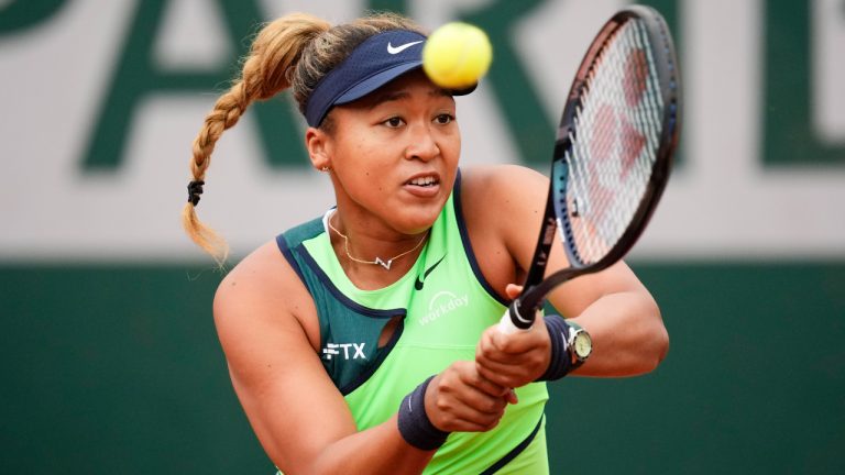 Naomi Osaka put Japan a step away from reaching the Billie Jean King Cup Finals with her victory over Kazakhstan's Yulia Putintseva. (Christophe Ena/AP)