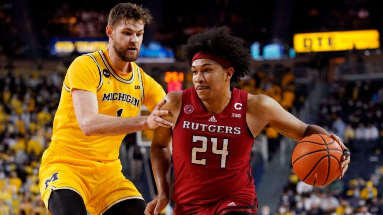 Rutgers forward Ron Harper Jr. (24) has reportedly signed a two-way contract with the Toronto Raptors. (Carlos Osorio/AP)