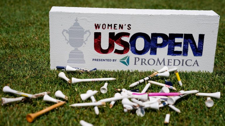 Tees lie on the grass during a practice round for the the U.S. Women's Open golf tournament at the Pine Needles Lodge & Golf Club in Southern Pines, N.C. on Wednesday, June 1, 2022. (Steve Helber/AP)