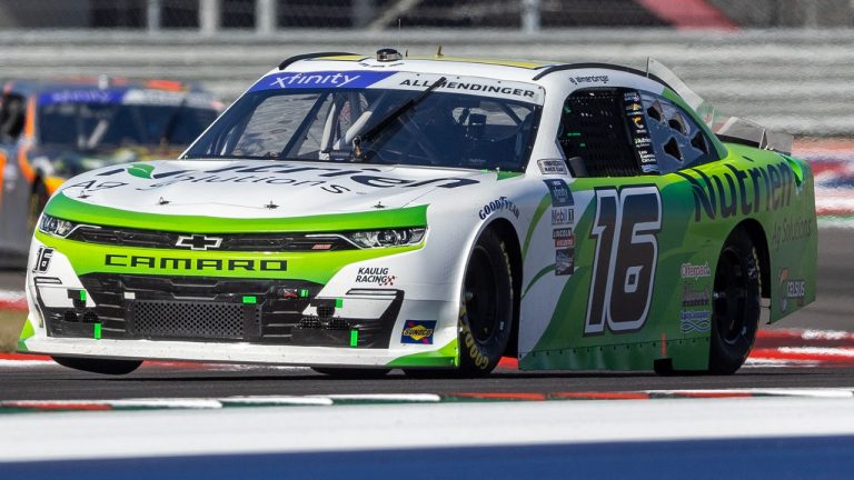 AJ Allmendinger (16) steers through Turn 18 during the NASCAR Xfinity Series auto race at Circuit of the Americas, Saturday, March 26, 2022, in Austin, Texas. (Stephen Spillman/AP)