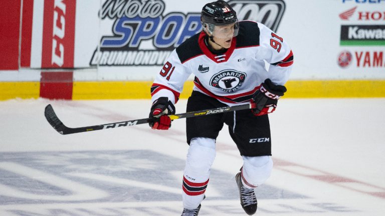 Nathan Gaucher (#91), player of Quebec Remparts, season 2019-20 of the QMJHL in Drummondville, Que., Sept. 22, 2019. (Ghyslain Bergeron/CP)