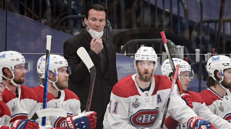 Montreal Canadiens assistant head coach Luke Richardson stands in the bench during the first period in Game 2 of the NHL hockey Stanley Cup finals against the Tampa Bay Lightning, Wednesday, June 30, 2021, in Tampa, Fla. (Phelan Ebenhack/AP)